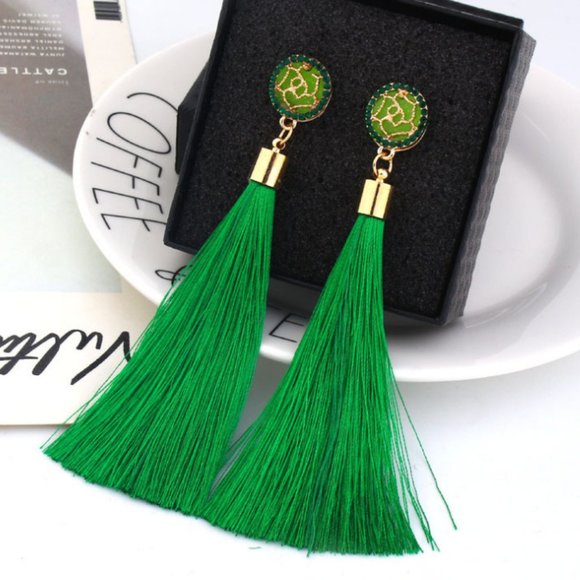 Jewelry - Green Bohemian Tassel Earrings